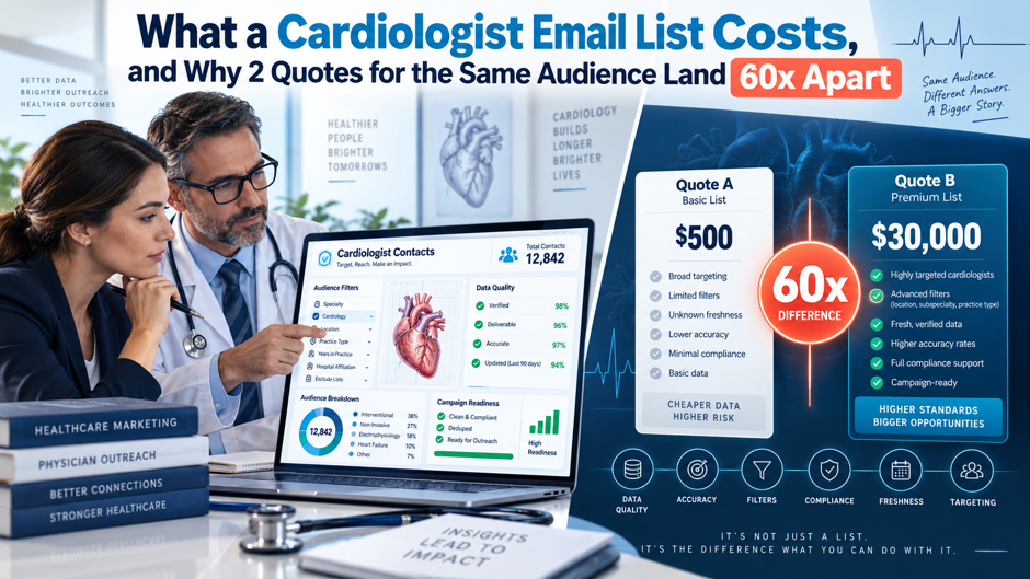 What a Cardiologist Email List Costs, and Why 2 Quotes for the Same Audience Land 60x Apart